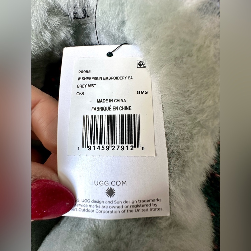 🎸UGG🎸🔥NWT🔥Sheepskin Embroidery Earmuff Grey Mist - Picture 9 of 14